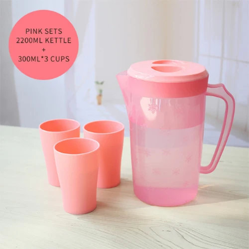 Pink with 3cup BPA-Free кувшин для воды большой емкости вместо чайника для воды кувшин для напитков домашний кухонный пластиковый контейнер для холодной воды 2.2л - Цвет: Pink with 3cup