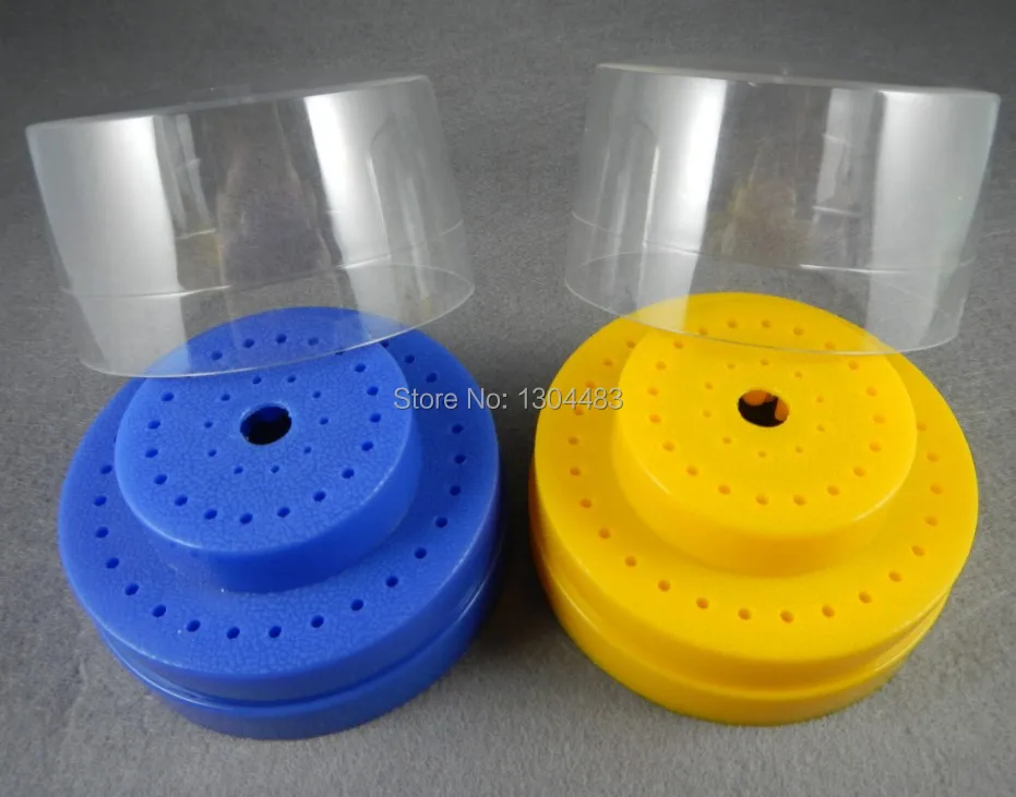 

Blue/Yellow Dental Round Burs Block Holder Station With Lid - Plastic Holds 60 Burs HP RA FG Dentist Lab Equipment