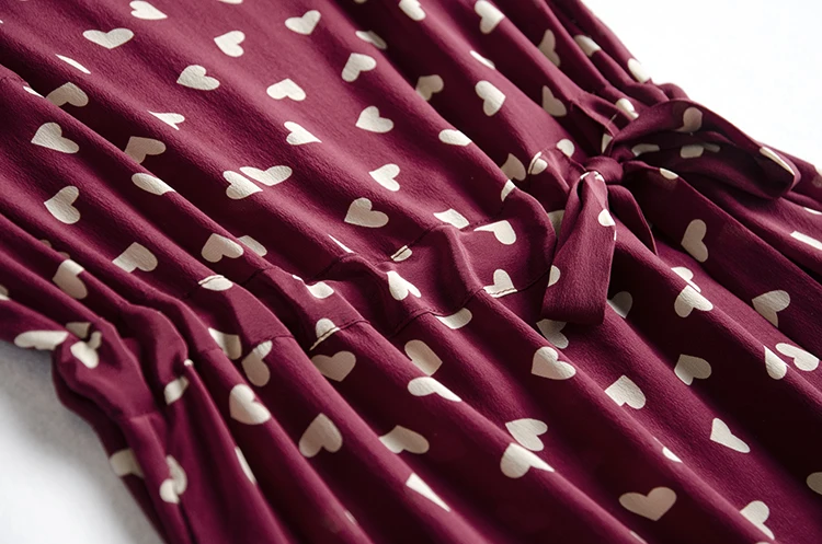 Новинка 2017 платье из чистого шелка с принтом сердца женское 100% натурального