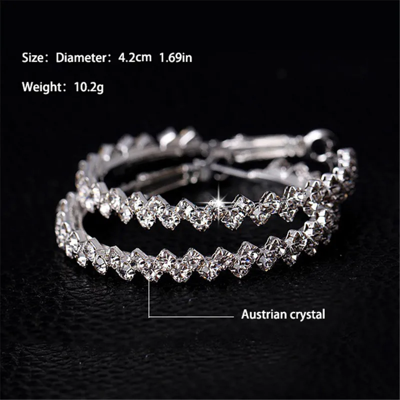 Small Size 42mm Модный яркий кристалл круг серьги-кольца для женщин девочек серебряный цвет геометрические большие обручи яркие серьги украшения - Окраска металла: Small Size 42mm