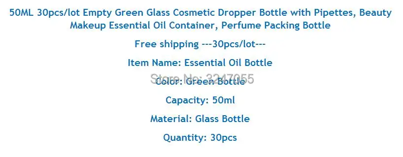 50ML30pcs пустой зеленый стеклянный косметическая бутылка капельница с пипетками