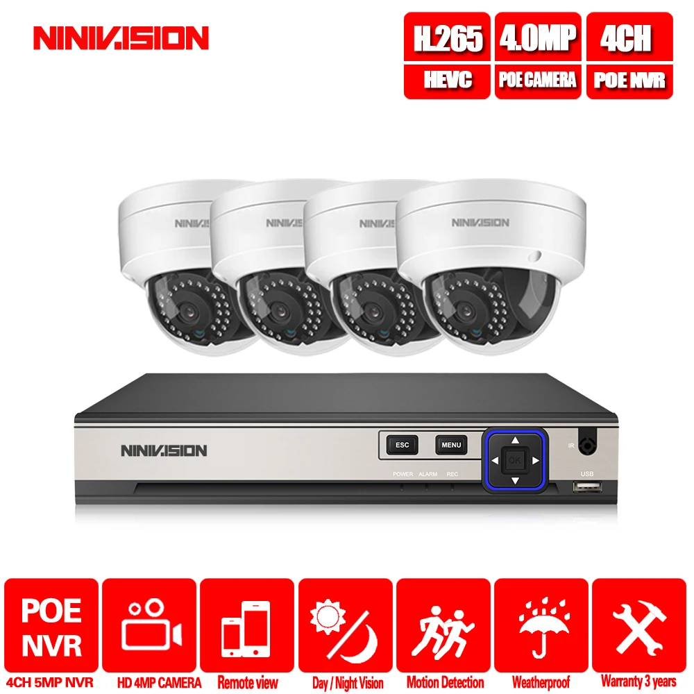 H.265 CCTV Системы POE NVR kit 4ch 4MP водонепроницаемый POE ip-камера bullet камера для домашней безопасности Системы на открытом воздухе низкой освещенности nivision