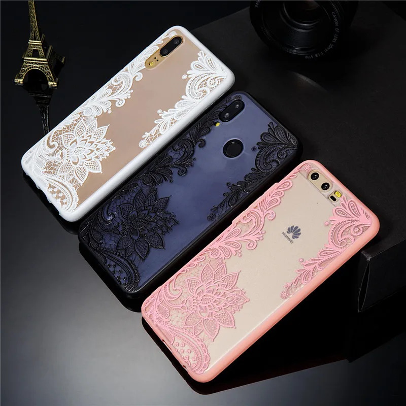 Роза 3D черный кружевной цветок Роскошный чехол для телефона huawei Nova 3E P10 плюс P20 lite