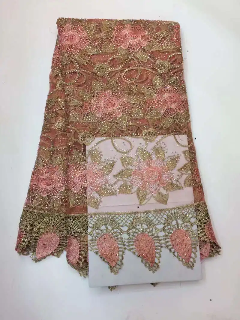 Французский кружевной ткани золотым бисером сетки кружева вышивки и блестящими