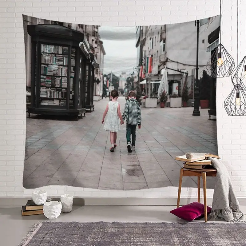 digital printing European street look tapestry scenery wall hanging tapiz nordic dorm house decorative carpet 150*130cm blanket - Цвет: 10