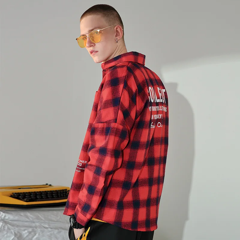 New shirt Men's Lapel checked Loose printed long sleeve | Мужская одежда