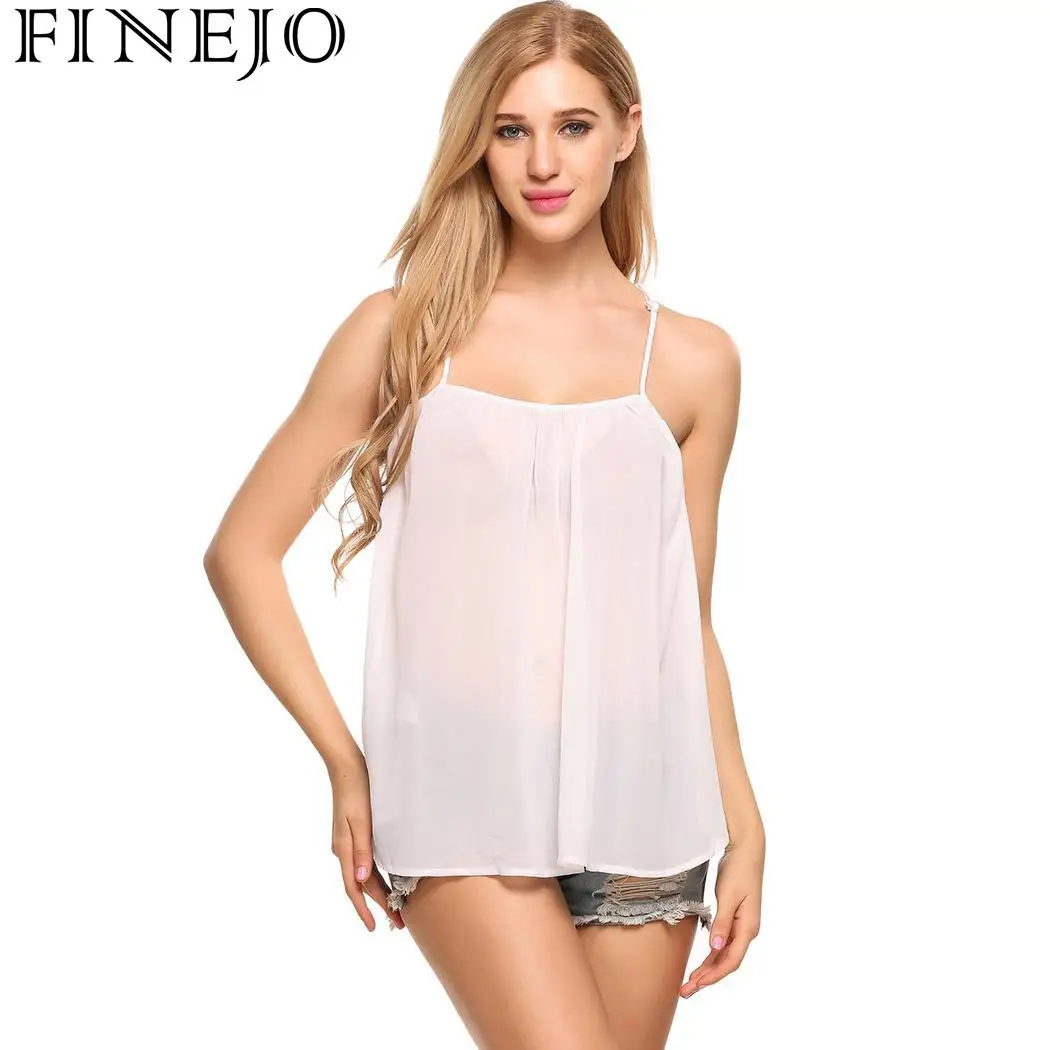 FINEJO Loose Strap Back Hollow Chiffon Women Camis Sexy Casual Beach | Женская одежда