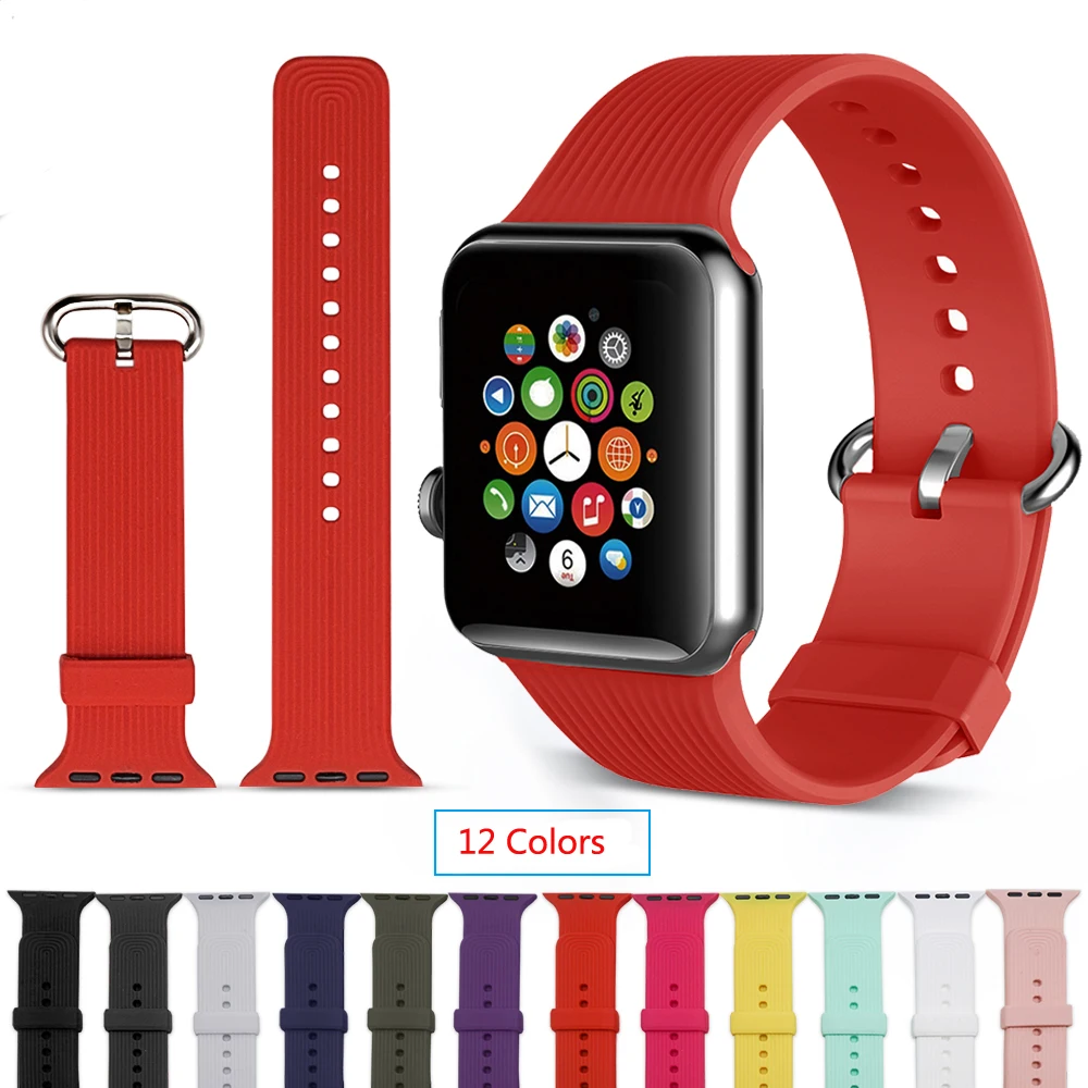 VIZCANNOE Новый кремния классический пряжки спортивные полосы для Apple Watch Series замена