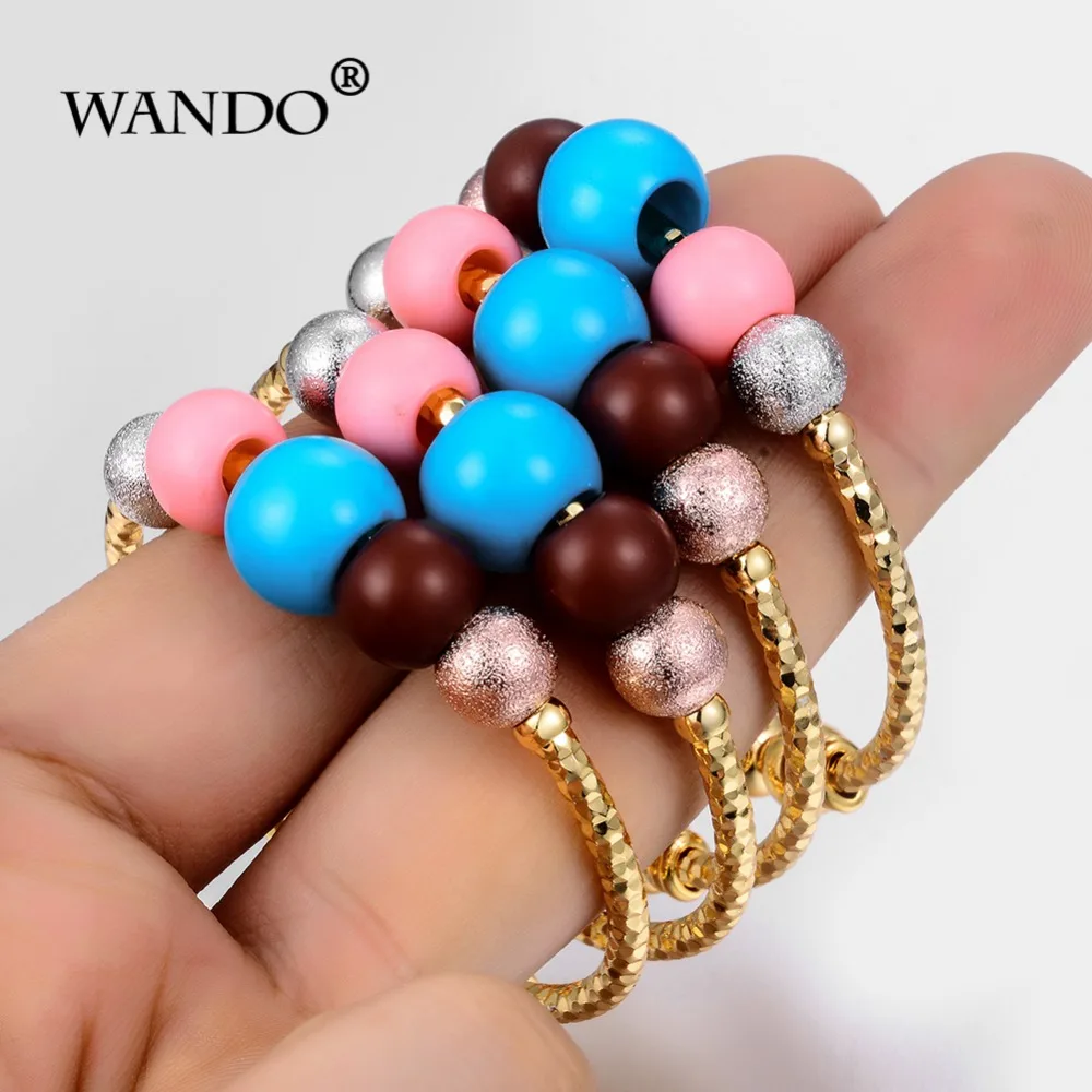Wando 1pcs Baby Bangles Girls Lovely Gold Color Charm Beads Bracelet Three-color round beads For Children jewelry | Украшения и