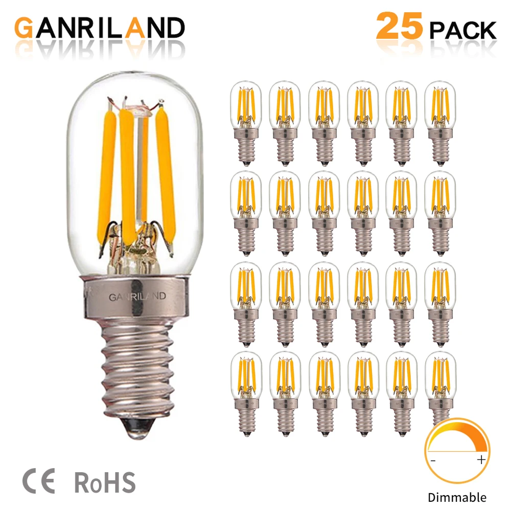 GANRILAND 2Watt Dimmable Filament Light LED E12 E14 Bulbs T20 2200K Mini Tubular Lamp Refrigerator Indicator Bulb 15W Equivalent