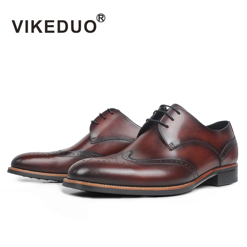 

VIKEDUO 2021 New Full Brogues Men Shoes Genuine Leather Wedding Office Derby Dress Shoes Patina Mans Footwear Zapatos de Hombre