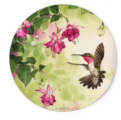 

1.5inch Hummingbird with Flowers Poster Print Classic Round Sticker