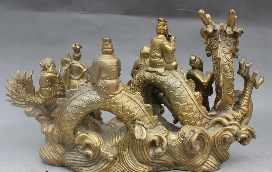 14 Chinese Folk Myth Brass Eight Immortal God Ride Dragon Crossing River Statue | Дом и сад