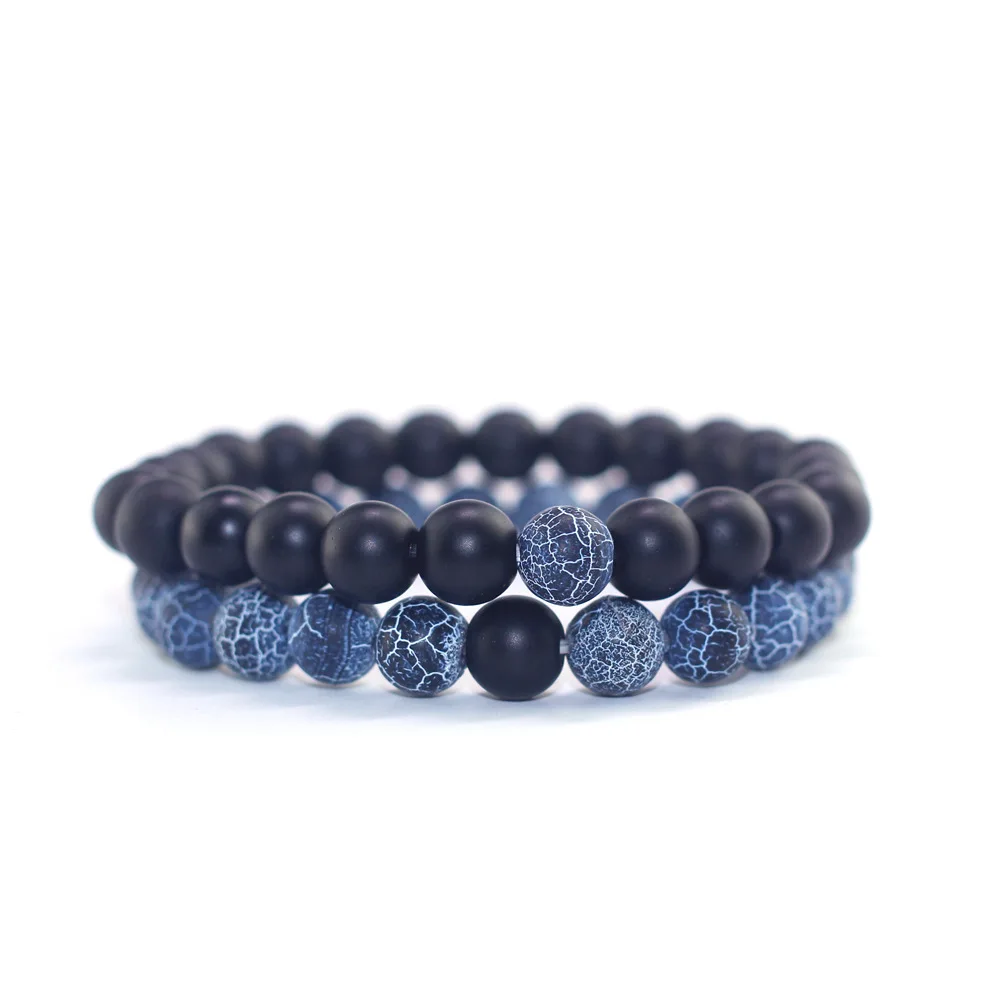 2 шт./компл. черно белые бусины из лавы оберточный браслет для пары натуральные