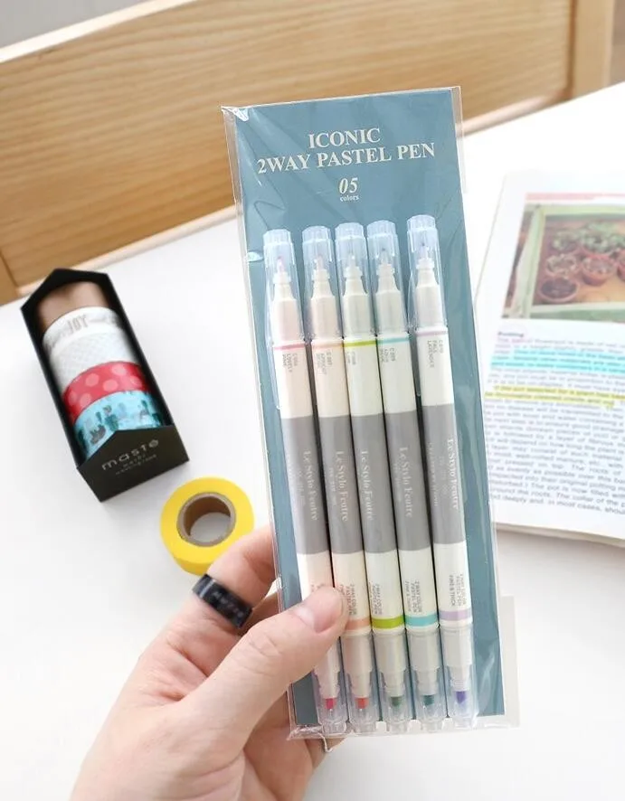 Двухстороннее Пастель Pen Set 5 видов цветов школьной канцелярии подарок дневник журнал письменные принадлежности