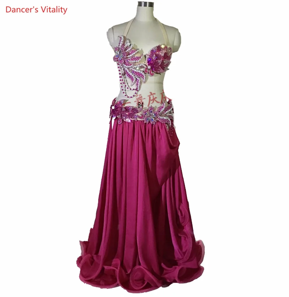 

Rhinestones belly dance bra top+long skirt 2pcs belly dance set/suit for women belly dance clothes girls ballroom dance clothing