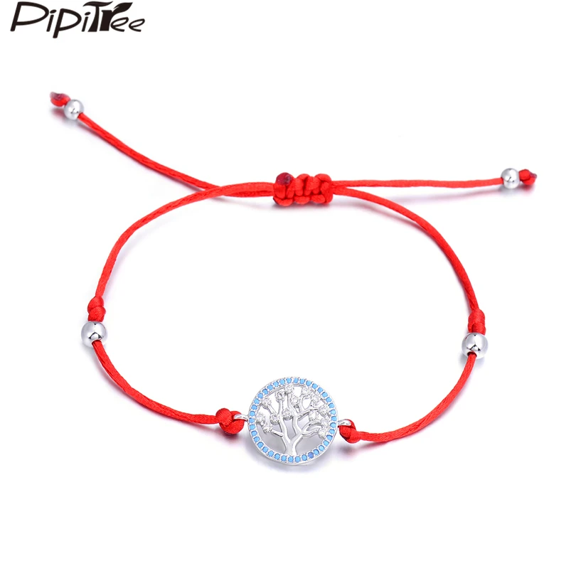 Pipitree Lucky Blue CZ Циркон жизни Дерево регулируемый браслет с бусинами красные нитяные браслеты для женщин и мужчин Дети Ювелирные изделия подарок