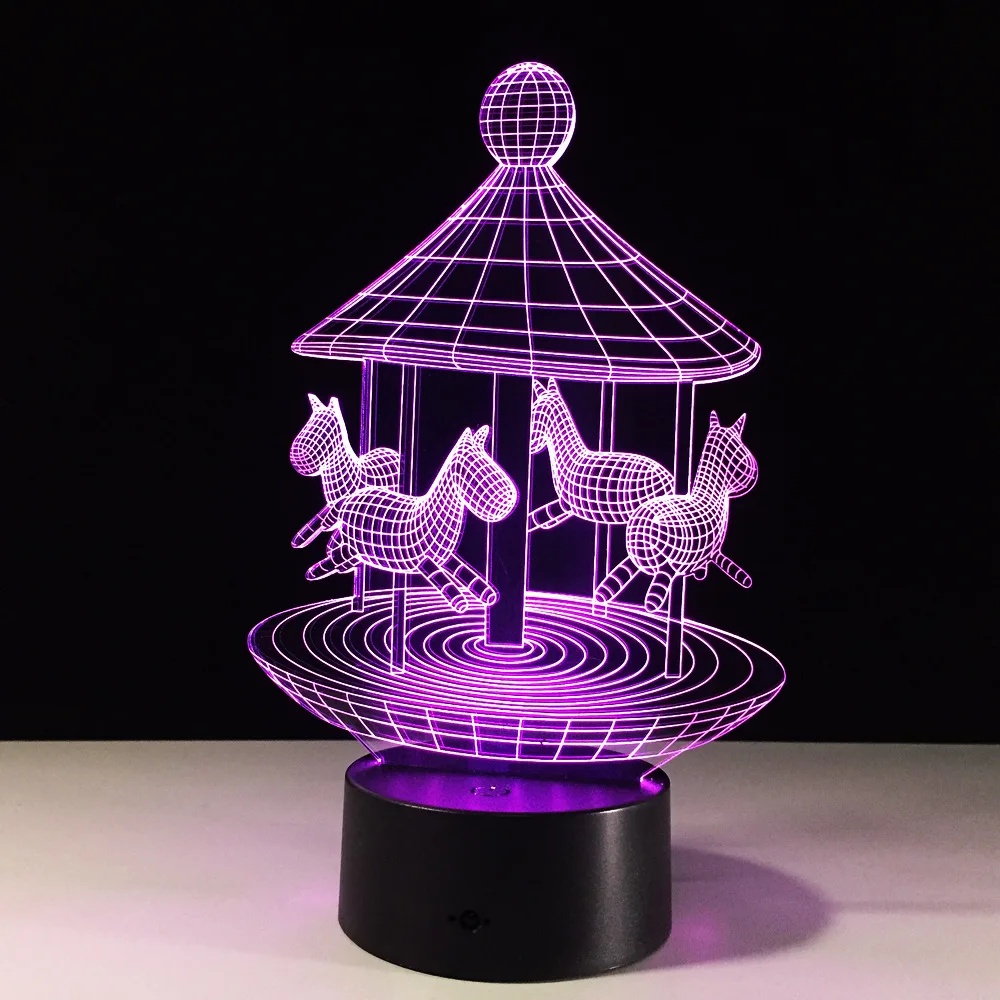 

Lovely Carousel 3D Night Light LED Remote Touch Trojan Desk Table Lamp 3D Lamp 7 Colors USB&AA Batteries Indoor Lamp