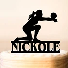 Пользовательское персонализированное название волейбольное украшение для именинного торта, волейбольные вечерние украшения для дня рождения, волейбольные ДЕВУШКИ Силуэт