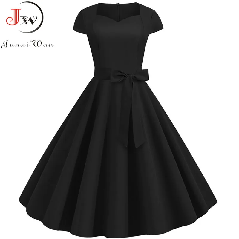 Женское винтажное платье с квадратным вырезом однотонное красное черное в стиле