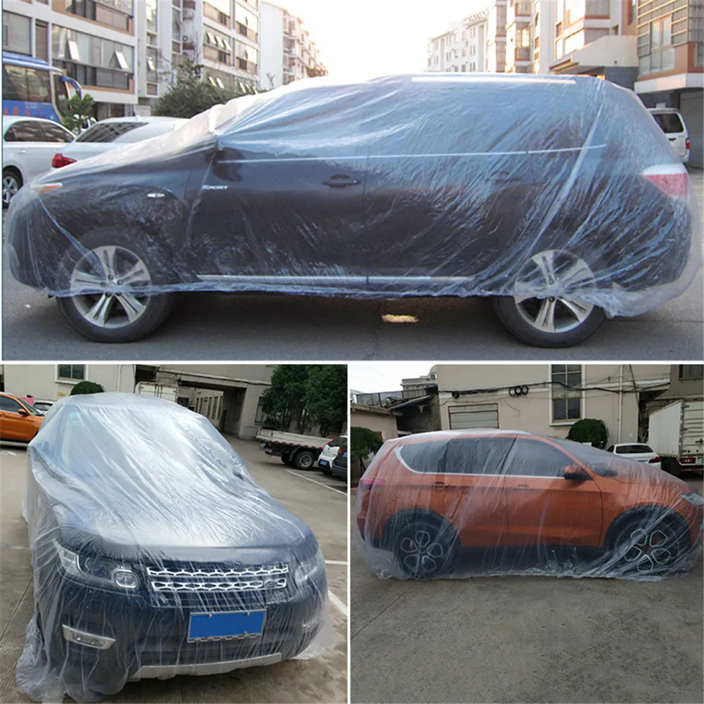 1х одноразовый чехол для автомобиля водонепроницаемый прозрачный пластиковый пылезащитный чехол автомобильные дождевые чехлы