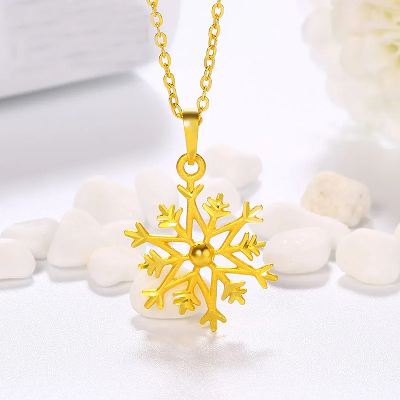 Solid 24K Yellow Gold Pendant 999 Snowflake Necklace | Pendants
