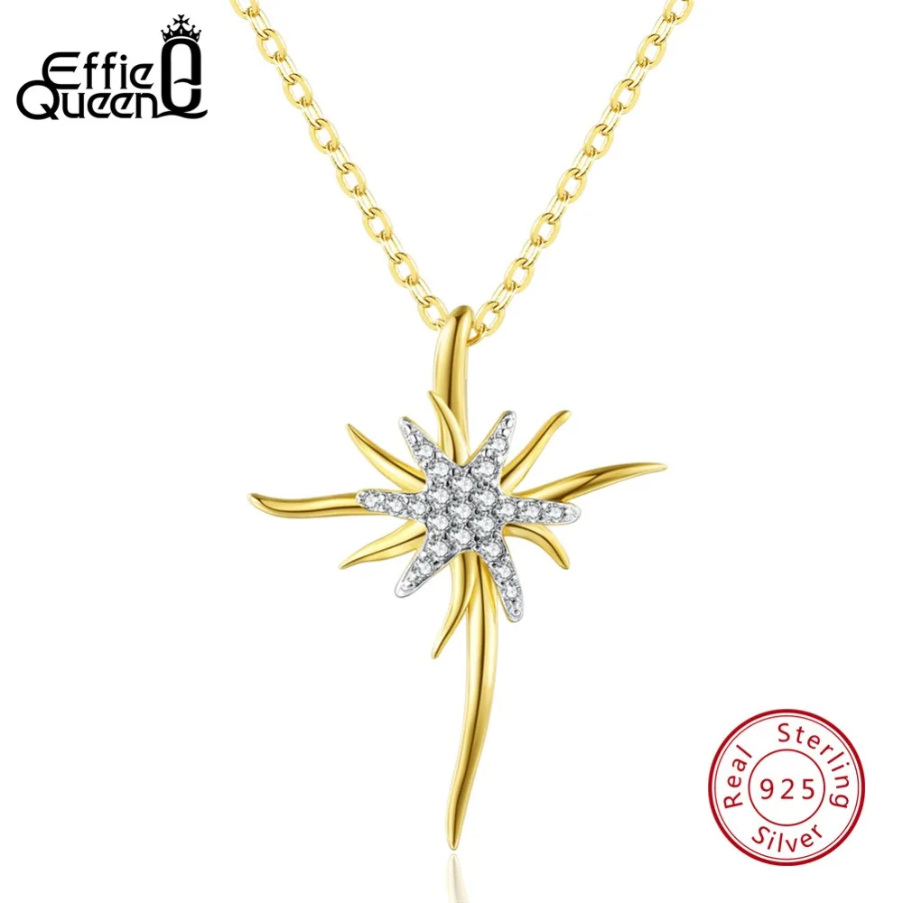 Effie queen 925 стерлингового серебра ожерелья и подвески для женщин Морская звезда с цирконом 45 см длинные золотые ожерелья ювелирные изделия BN103