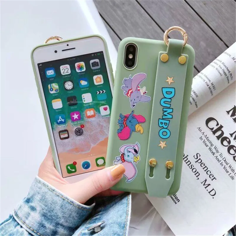 Чехол с милым медведем и держателем на запястье для iphone X XS XR Max Hot Dumbo силиконовый