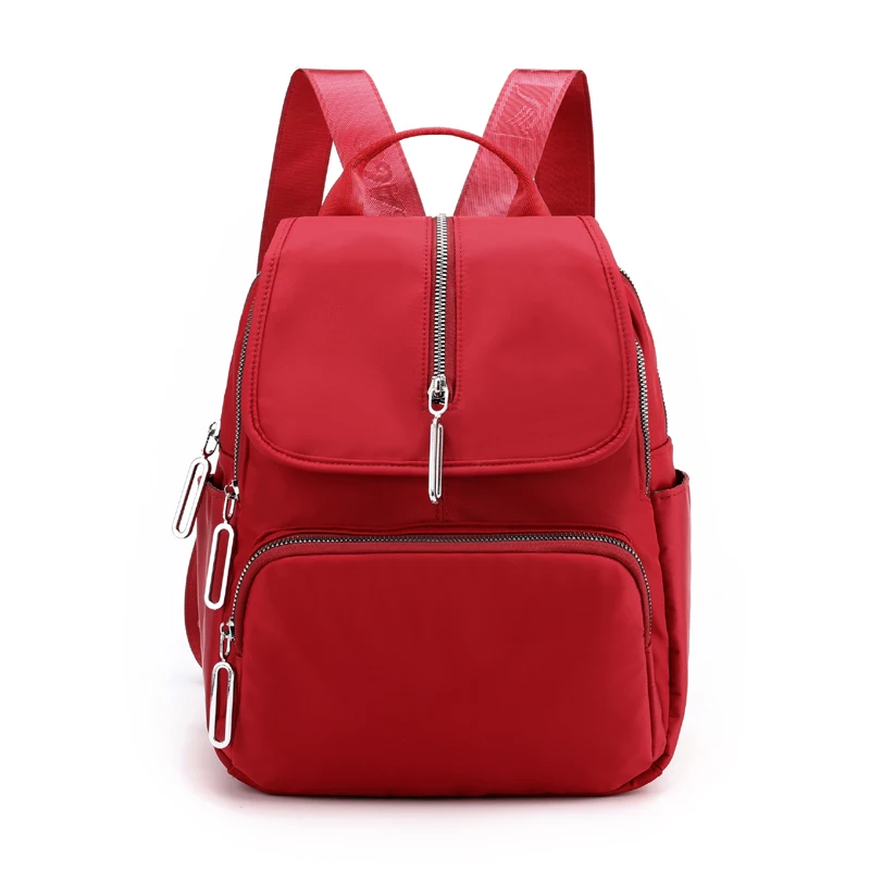 Red Lightweight Nylon Backpack Waterproof Breathable Fabric Students School Bag Fashion Solid Color Shoulder Schoolbag Knapsack - Color: Red
