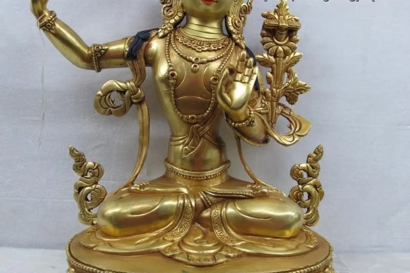 Тибетская фиолетовая медь Gild Manjusri Avalokitesvara Гуаньинь Кван-Инь богиня Будда | Дом и