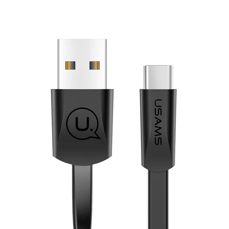 Black USB type-c кабель, USAMS 2A Быстрая зарядка синхронизации данных Плоские USB кабели для samsung s9 s8 c-кабель зарядное устройство кабель type c usb зарядное устройство - Цвет: Black