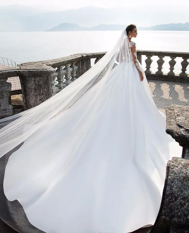 Robe de mariee, винтажное кружевное платье для свадьбы, аппликация, длинный рукав, а-силуэт, принцесса, свадебные платья, шлейф, vestidos