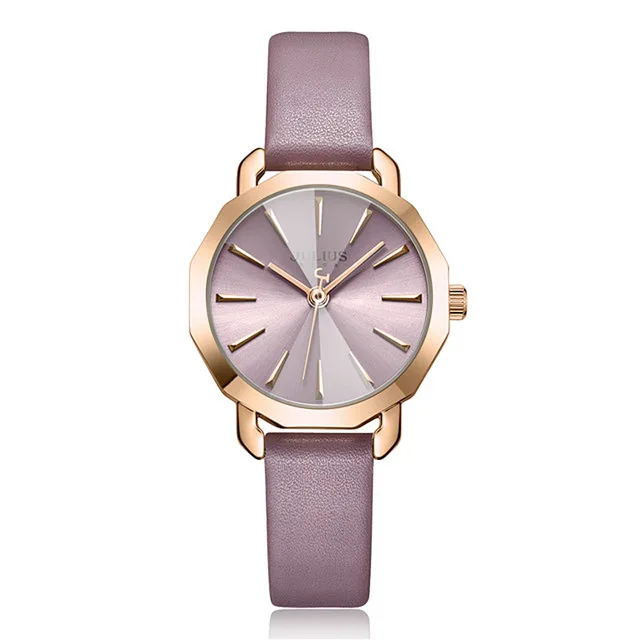 Purple Watch Julius бренд для женщин кожаный браслет часы модные женские фиолетовые кварцевые наручные часы розовое золото женское платье часы Reloj Mujer - Цвет: Purple Watch