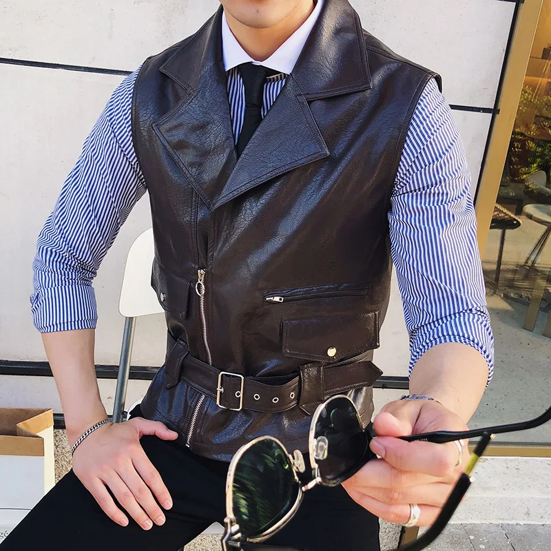 2018 осенние и зимние новые мужские Тонкий кожаный жилет корейской версии