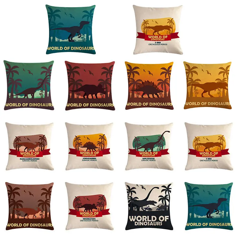 

Cushion Cover 45x45cm Pillow Cases Home Decor Animals Dinosaur Tyrannosaurus Rex Printing Cotton Linen Decorate Pillowcases