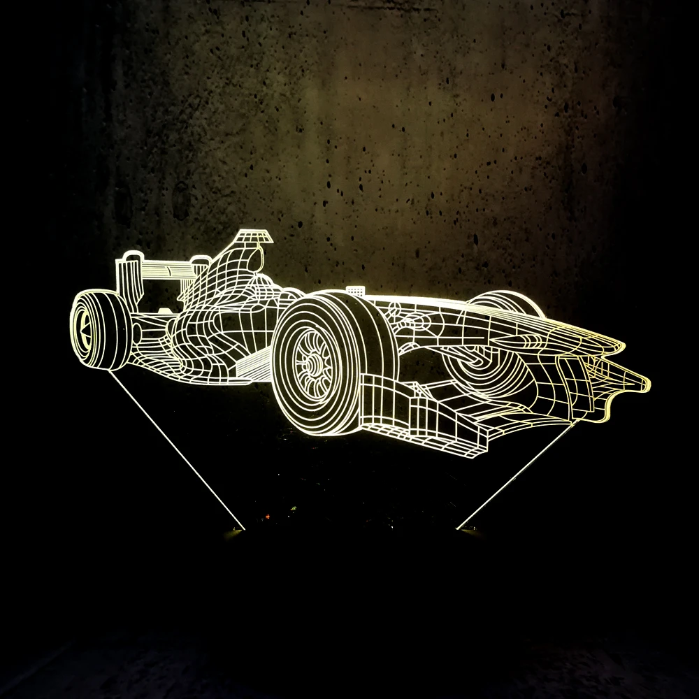 Четырехколесный гоночный автомобиль 3D светодиодный светильник ночник для