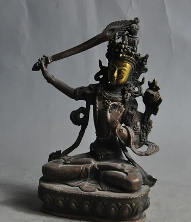 JP S1151 Старый тибетский буддизм бронзовый позолоченный меч tara Bodhisattva богиня Бог