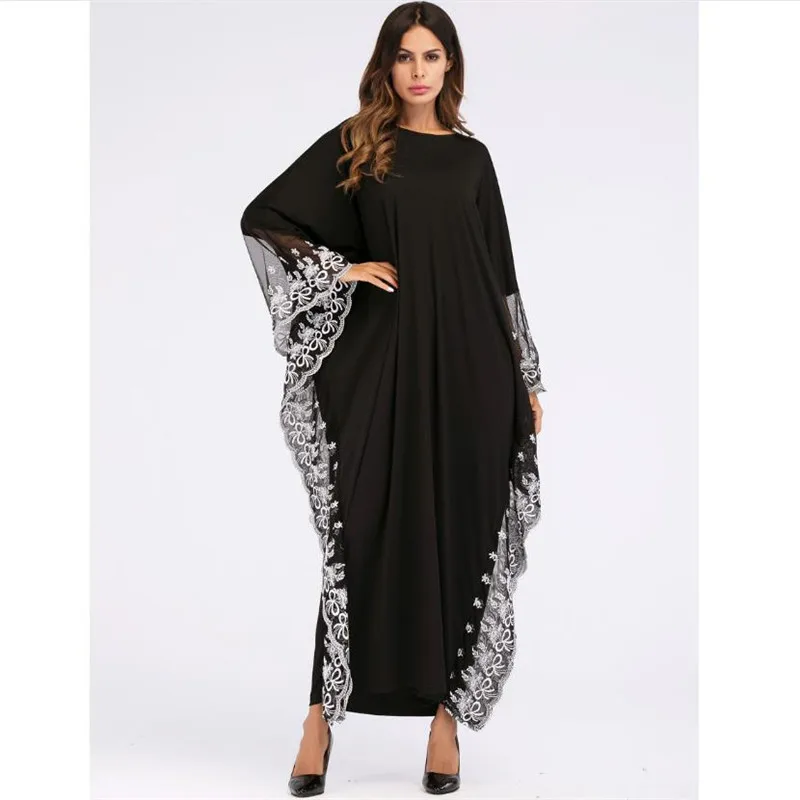 Женский халат с рукавами летучая мышь Abaya кружевной вышивкой платье в турецком
