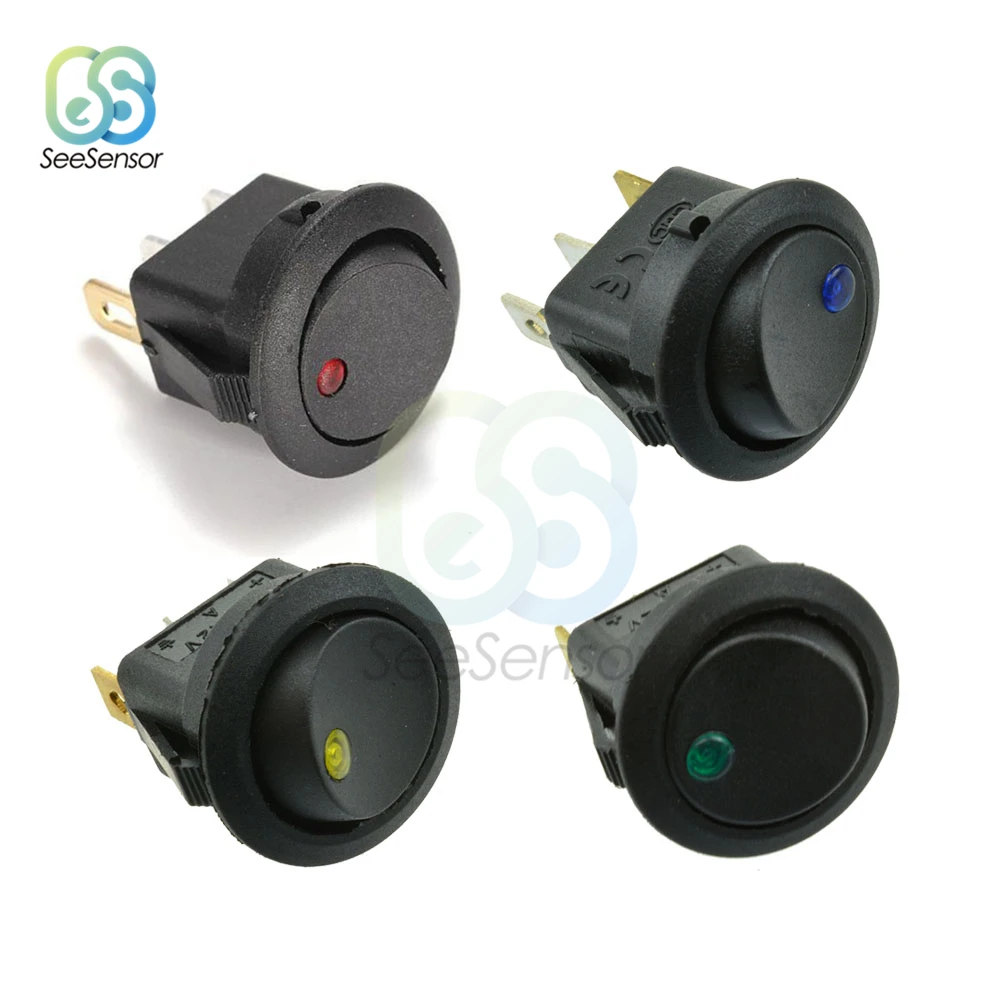 

5 шт. 12 В 3 контаксветодиодный LED/светильник Round Rocker с светодиодный ным, синим, зеленым, желтым светодиодом s выключатель «кошачий глаз» вкл./вы...