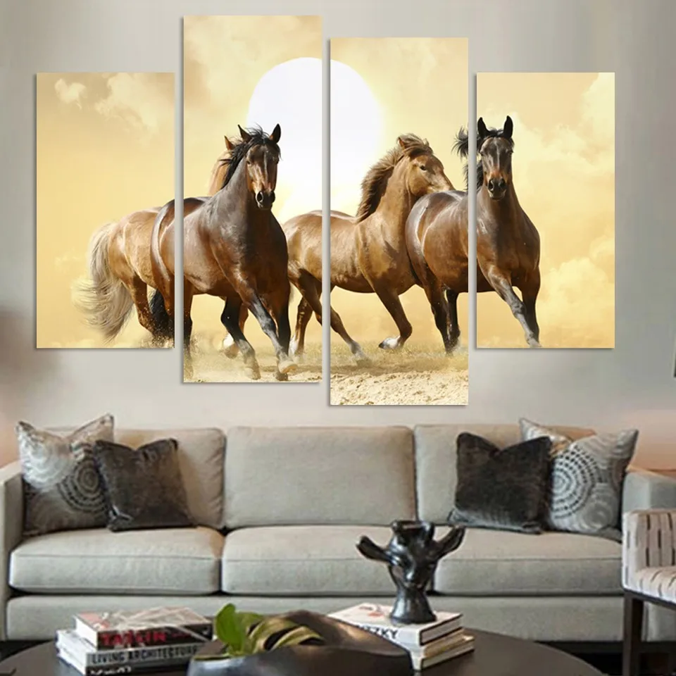 

Modern Unframed 4 Pieces Canvas Paintings Running Horse Wall Art Pictures Home Decoration