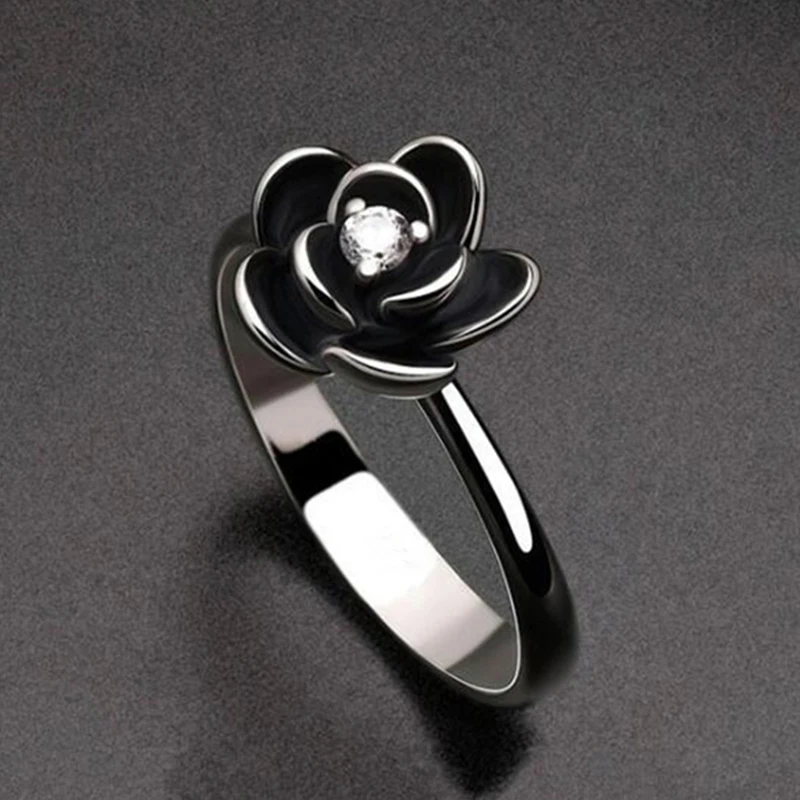 Модное розовое кольцо упрощенное из циркона для женщин черный золотой цвет