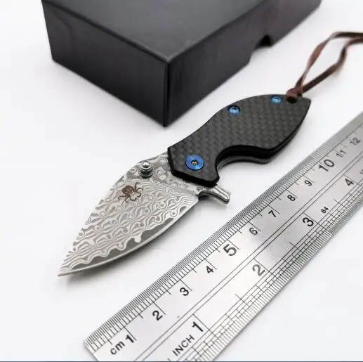 Type A Mini Folding Knife Damascu / D2 Blade Carbon Fiber Handle Outdoor Camping Survival Gift Diving Knives Hunting Tactical EDC Tools - Цвет: Type A