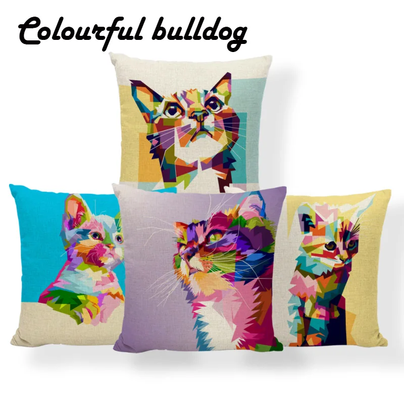 Animal Cat Colorful Cushions Creativity Diamond Pillow Case Oriental Bedroom Decorations Throw Cushion 18X18 Linen 2018 | Дом и сад