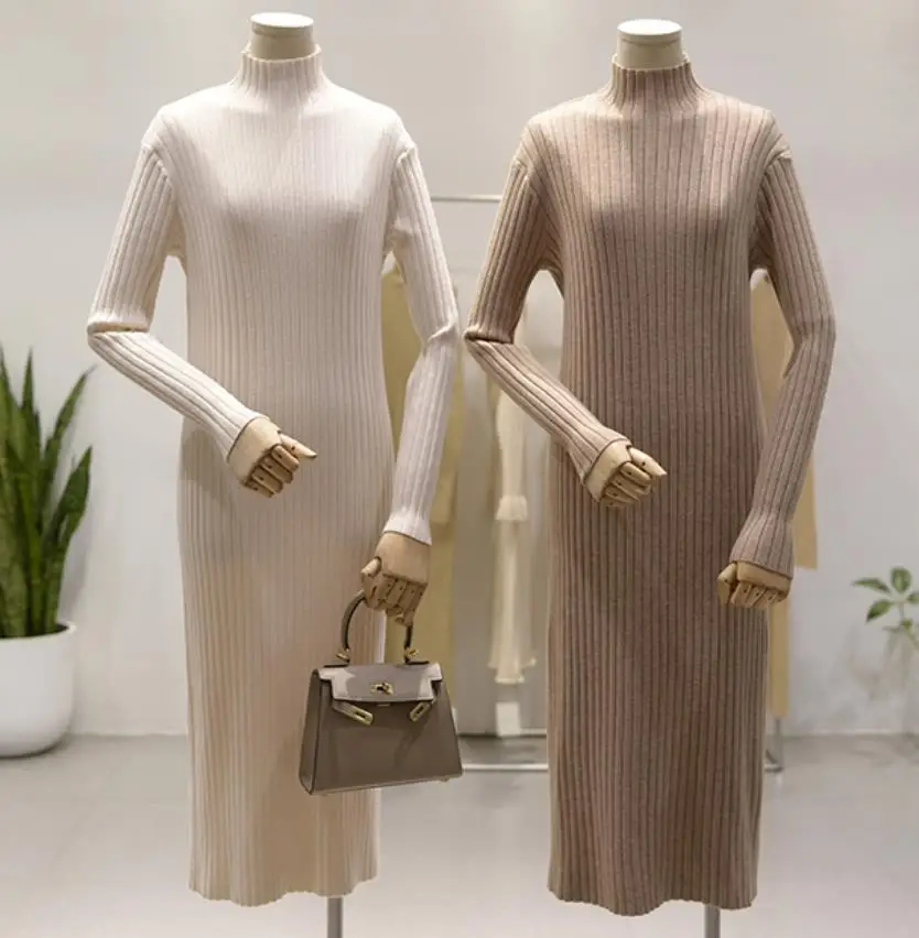 Водолазка свитер платье теплое женское 2019 Осень Зима с длинным рукавом Свободные