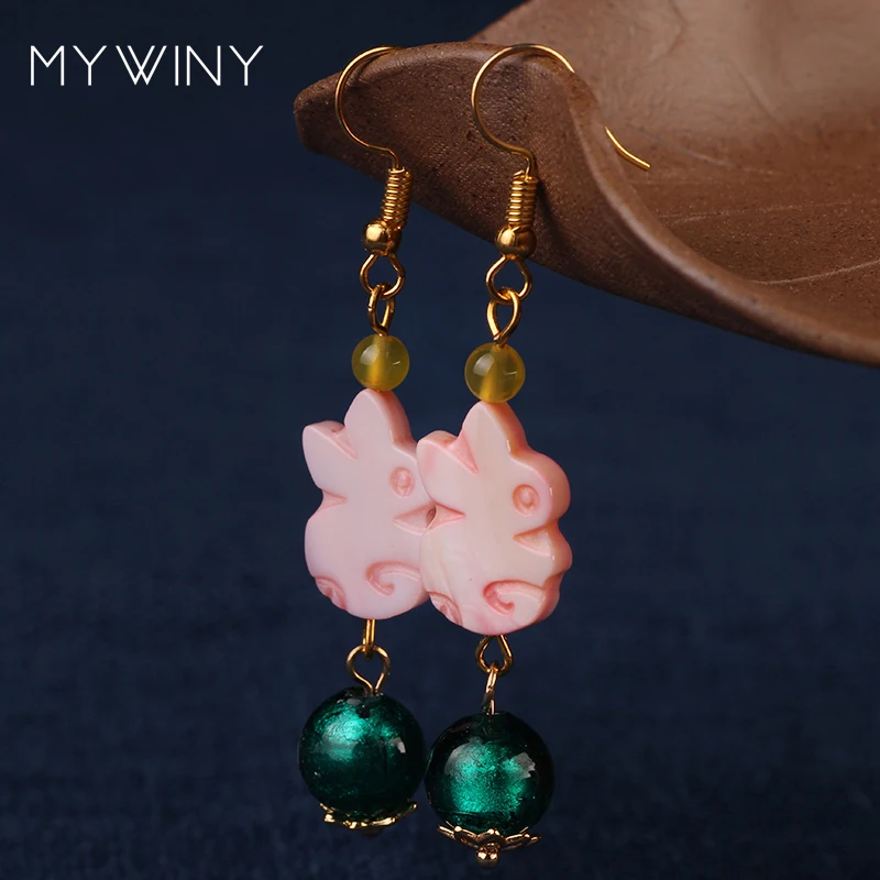 MYWINY этнические розовые белые серьги-подвески в виде ракушки кролика для женщин