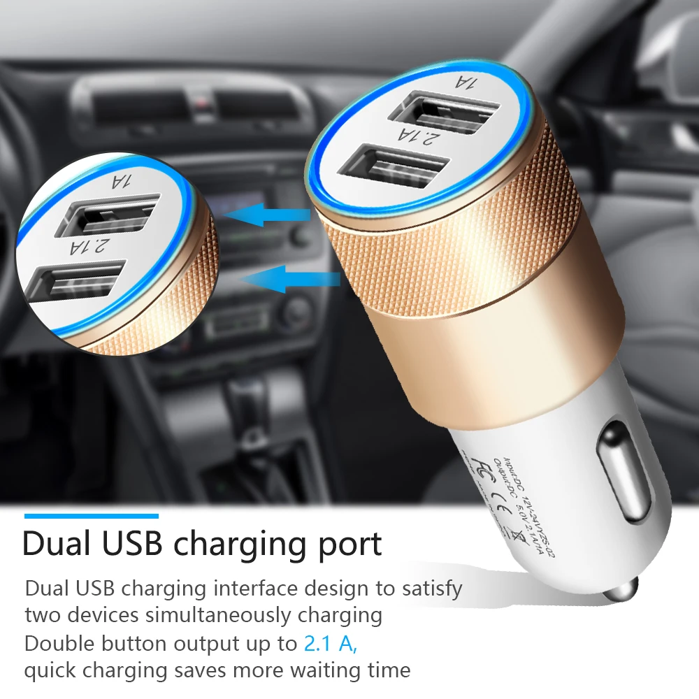 Aluminum Car Phone Charger 2 Port Mini Dual USB Adapter plug fast Charging for iPhone Samsung Xiaomi LG android ipad | Мобильные