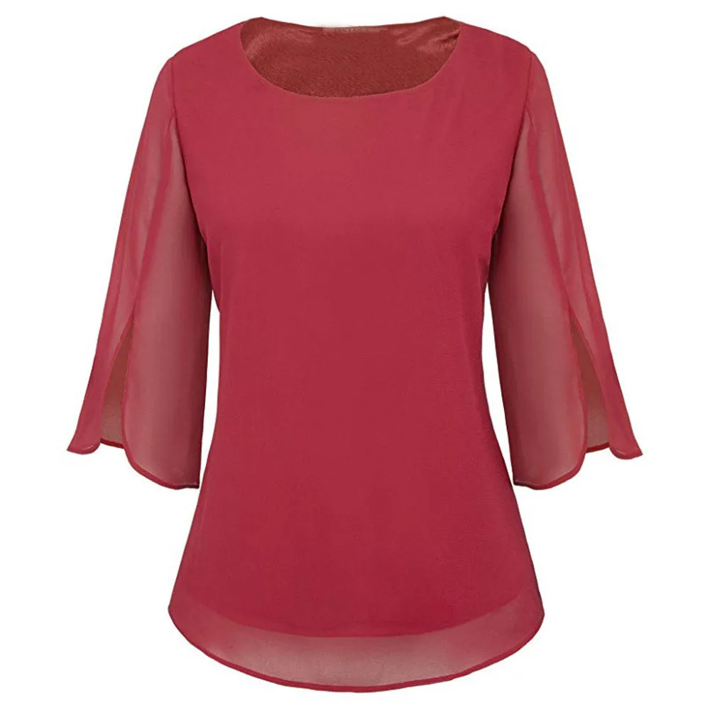 Summer Chiffon Blouse Women Casual Flare Sleeve Shirts Loose Ladies Tulle Mesh Tops Tee Office Blusas Mujer New 2019 |