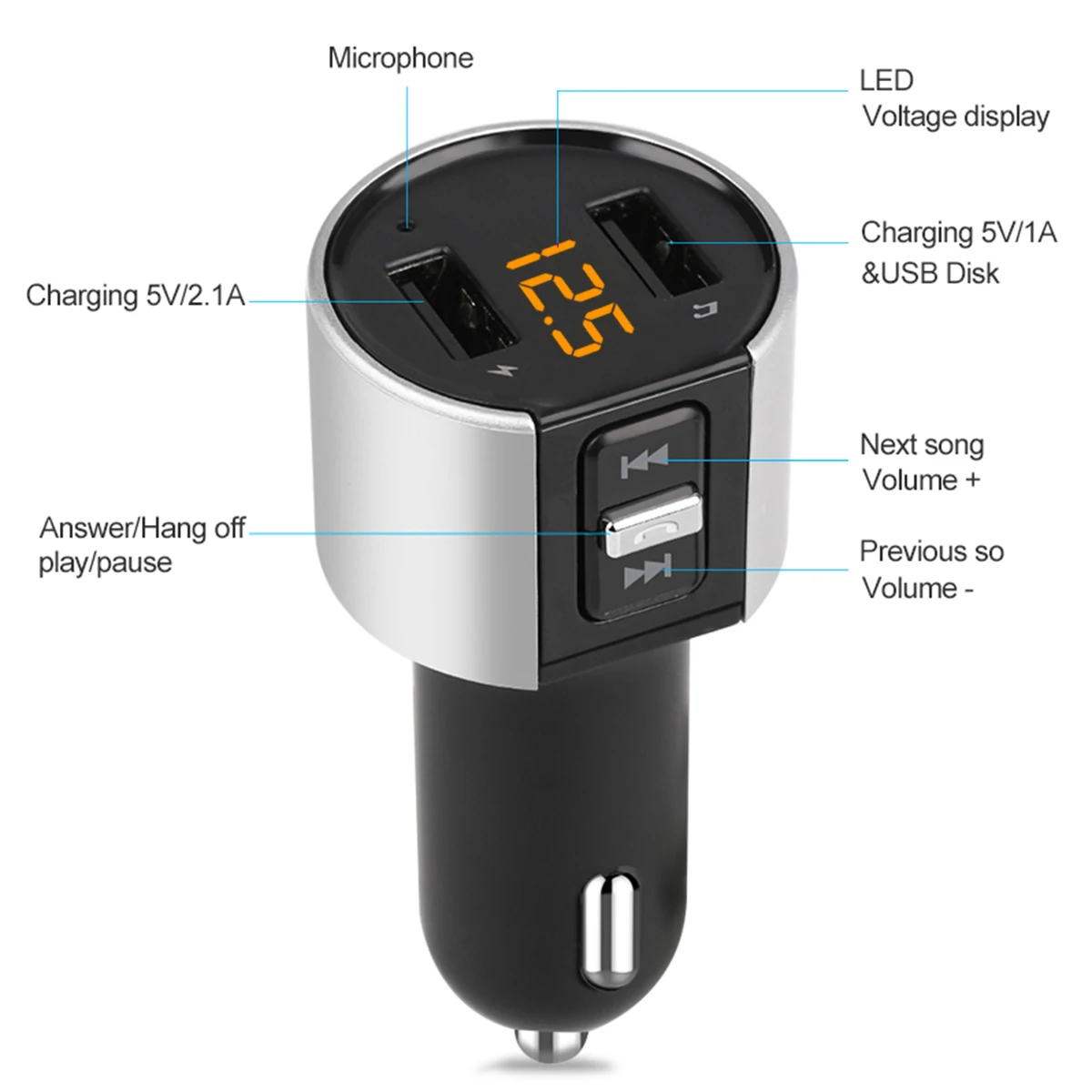 SOONHUA C26S 2-In-1 Bluetooth Earphone Wireless Radio Adapter Charger And FM Frequency Modulation Emitter Hand-Free Phone Call |
