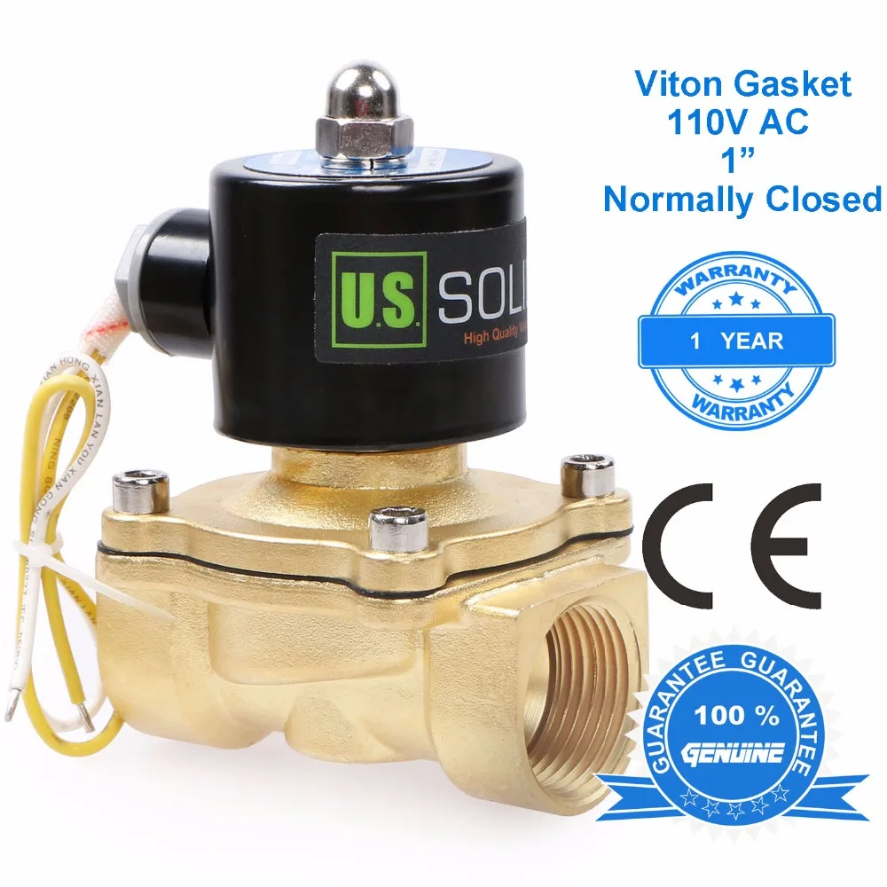 

U.S. Solid 1" Brass Electric Solenoid Valve 110V AC Normally Closed for Air Water Diesel CE certified, NPT or G Thread