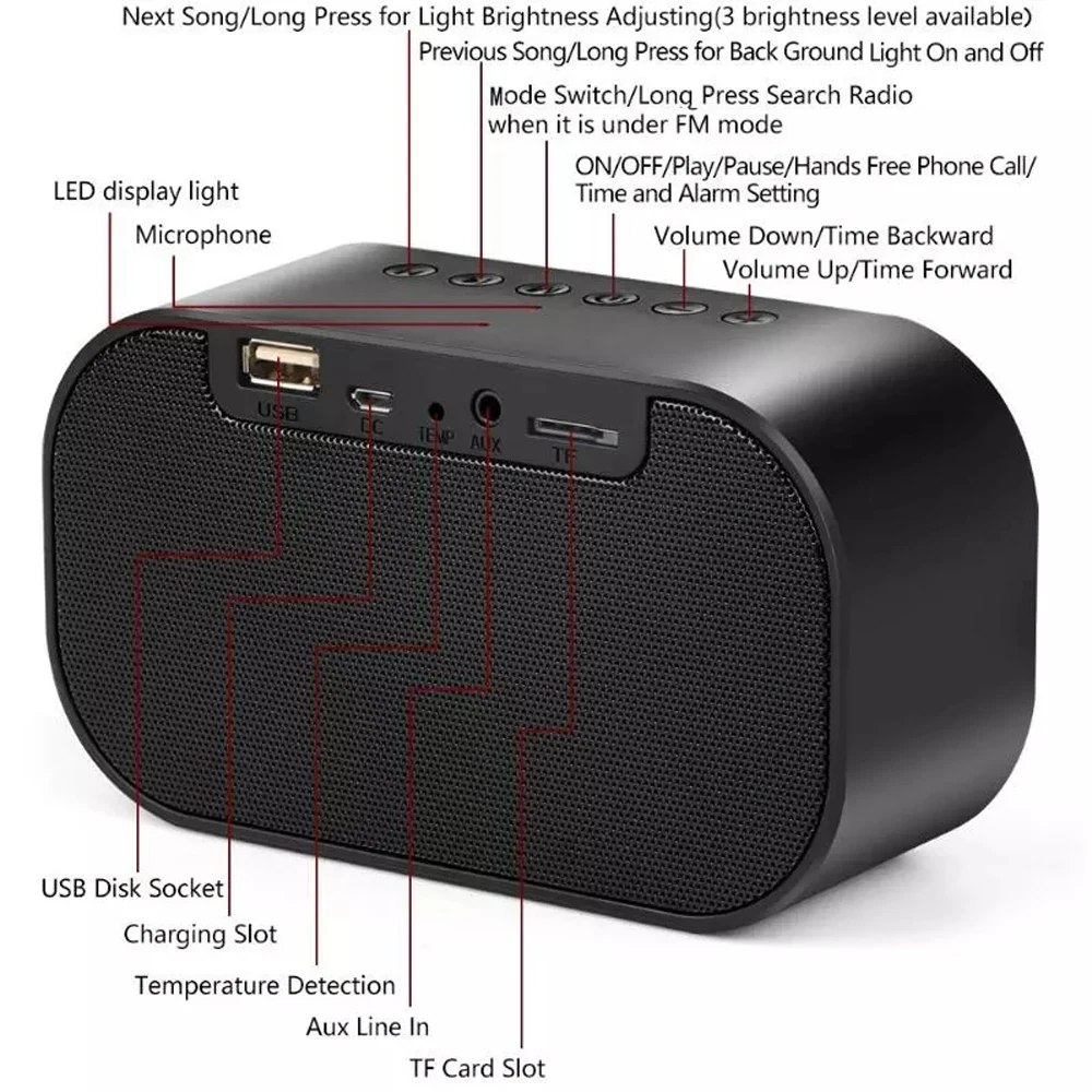 Q9 Bluetooth Динамик светодиодный Будильник с FM радио AUX TF Портативный Беспроводной